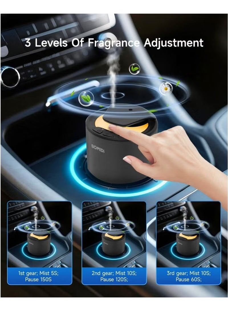 BOMIDI جهاز توزيع العطور بالنبضات بدون ماء – موزع زيت أساسي محمول برذاذ ناعم بسعة 2 سائل للسيارة، المنزل، المكتب والسفر | قابل للشحن عبر USB 5V وType-C، بطارية 2 000 mAh، آلة رذاذ هواء منخفضة الضوضاء (< 41 ديسيبل) مع زيت كوت دازور بسعة 15 مل، AD03-أسود - Image 4